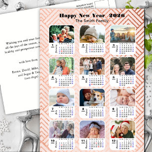 2025 Calendar Modern Family 12 Photo Rosa Glitter Helg Vykort