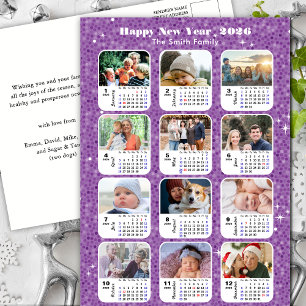 2025 Calendar Modern Family Photo Lila Glitter Helg Vykort