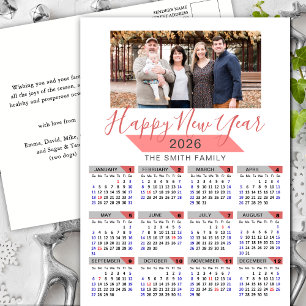 2025 Calendar Modern Rosa Family Photo Minimalist Helg Vykort
