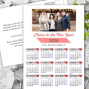 2025 Calendar Modern Rosa Family Photo Minimalist Helg Vykort