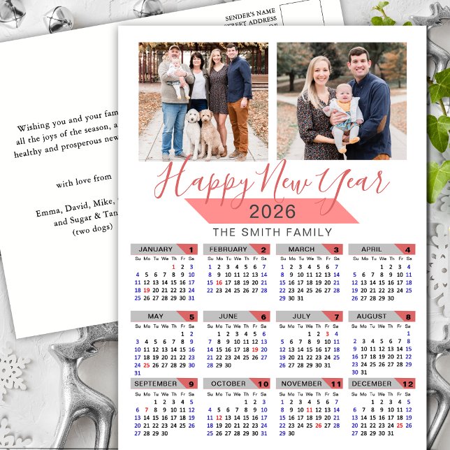 2025 Calendar Modern Rosa Family Photo Minimalist Helg Vykort (Skapare uppladdad)