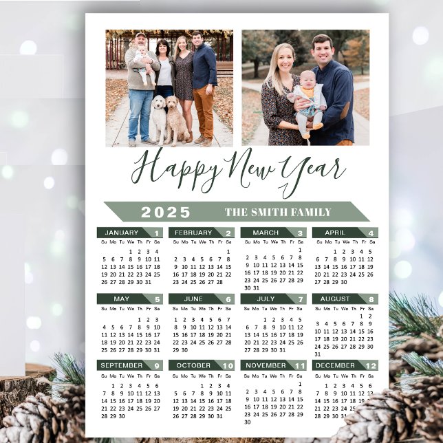 2025 Calendar Modern Sage Grönt 2 Photo Magnetic (Skapare uppladdad)