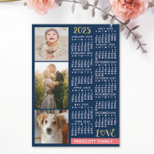 2025 Calendar Navy Coral Guld Photo Collage Magnet