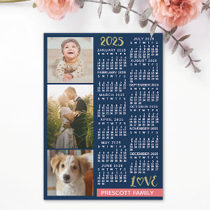 2025 Calendar Navy Coral Guld Photo Collage Magnet