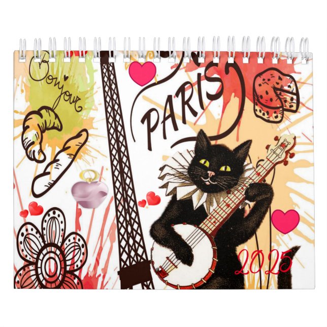 2025 Calendar Paris Frankrike Cat Kitten Kalender (Omslag)