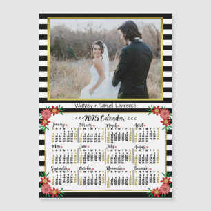 2025 Calendar Preppy Blommigt Rand   Photo Magnet