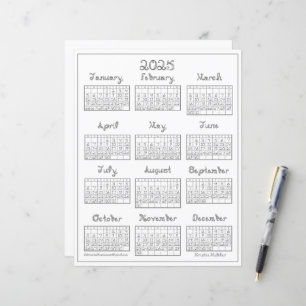 2025 Calendar Printable Silver Grått Fabric-tecken