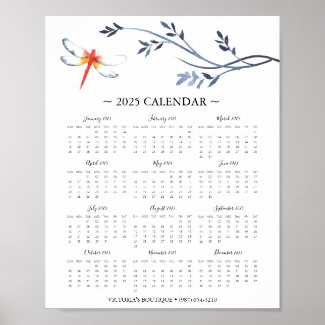 2025 Calendar Red Dragonfly Business Promo Poster (Framsidan)