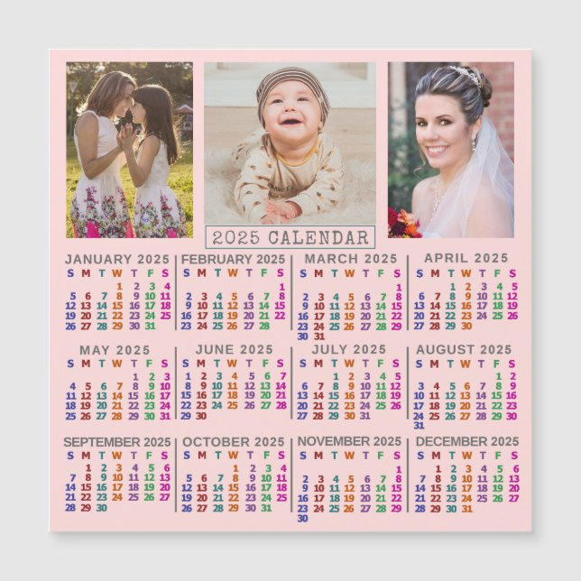 2025 Calendar Rosa Family Photo Collage Magnet (Framsida)