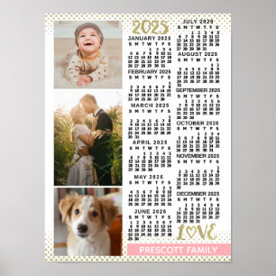 2025 Calendar Rosa Guld Family Photo Collage Poster