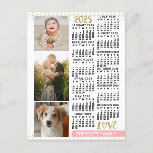 2025 Calendar  Rosa Guld Family Photo Collage Vykort