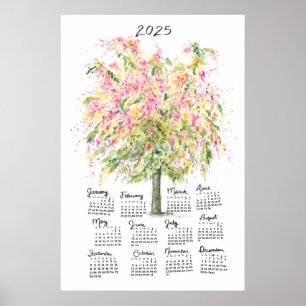 2025 Calendar Tall Watercolor Rainbow Shower Träd Poster