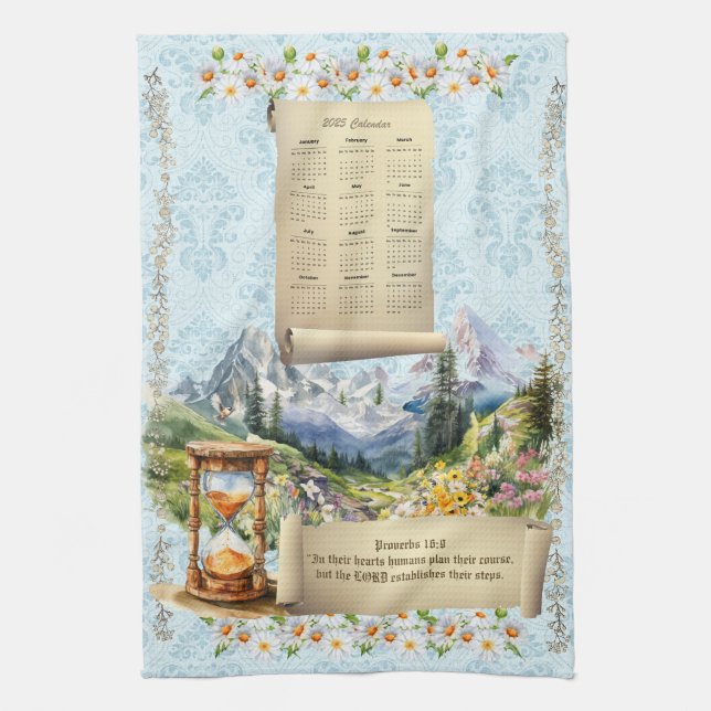 2025 Calendar Towel Alpernas Mountains Proverbs Kökshandduk (Vertikal)
