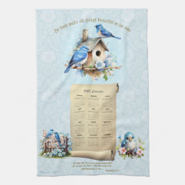 2025 Calendar Towel Bluebirds Birdhouse ECC 3:11 Kökshandduk