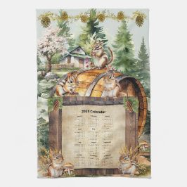 2025 Calendar Towel Cute Chipmunks Kökshandduk