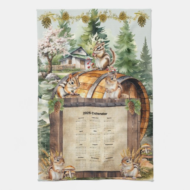2025 Calendar Towel Cute Chipmunks Kökshandduk (Vertikal)