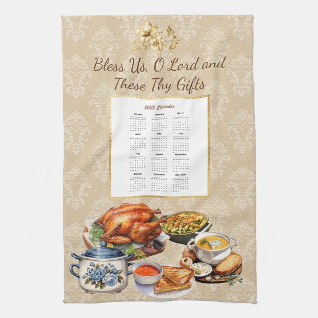 2025 Calendar Towel Grace Bless Us O Lord Kökshandduk (Vertikal)