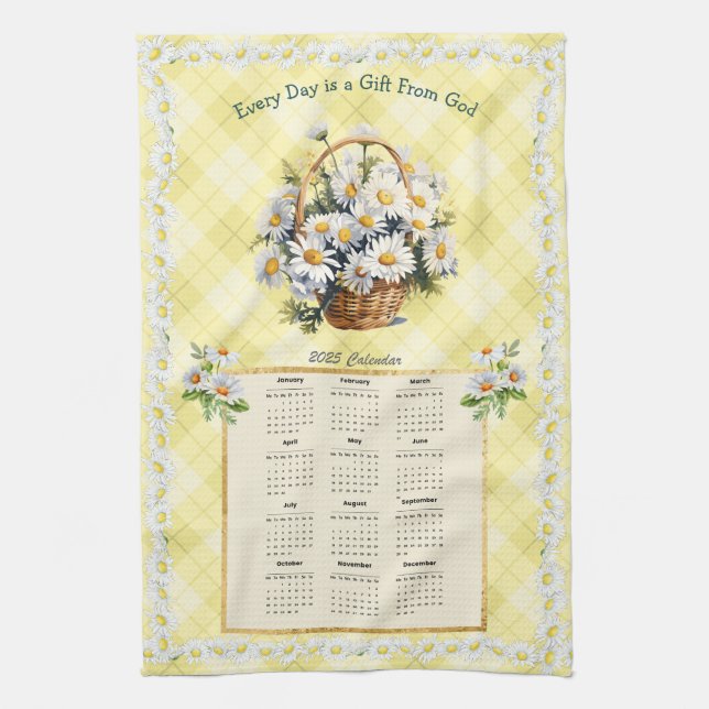 2025 Calendar Towel Gult Daisy Gift från Gud Kökshandduk (Vertikal)