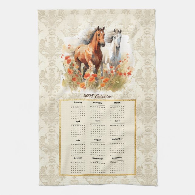 2025 Calendar Towel Horse in Sunset Kökshandduk (Vertikal)