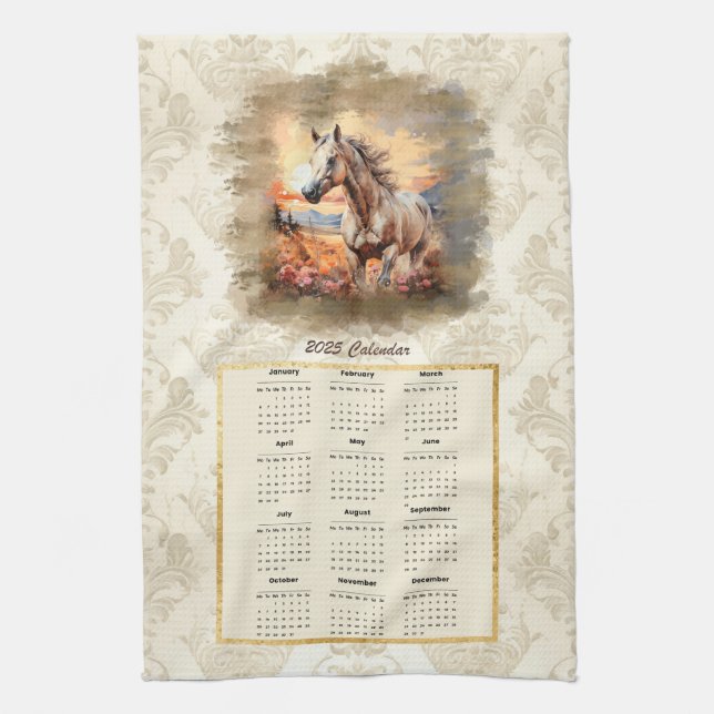 2025 Calendar Towel Horse in Sunset Kökshandduk (Vertikal)