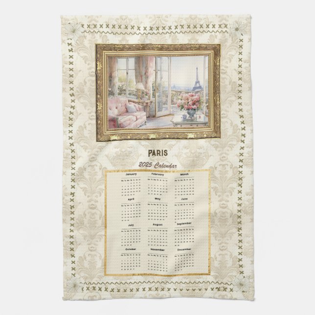 2025 Calendar Towel Paris View Anpassningsbar Mess Kökshandduk (Vertikal)