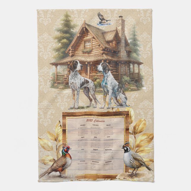 2025 Calendar Towel Pointer Hundar Hunting Lodge Kökshandduk (Vertikal)