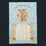 2025 Calendar Towel Söt Guardian Angel Kökshandduk<br><div class="desc">Söt vårdnadens ängeldamm 2025 Kalenderhandduk 2025. "Välsigna dig vårt hem". Golden blommigt trim. Tack för tittar.</div>