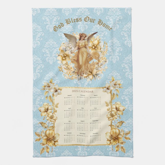 2025 Calendar Towel Söt Guardian Angel Kökshandduk (Vertikal)