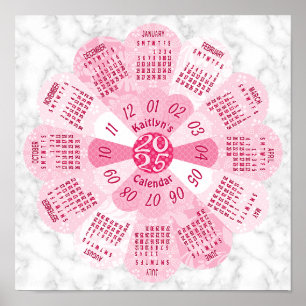 2025 Calendar Unique Round Boho Rosa Flower Anpass Poster