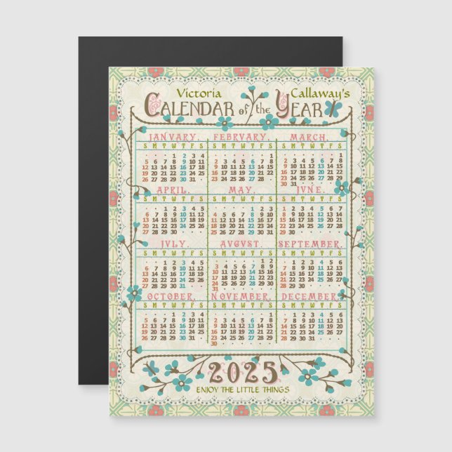 2025 Calendar Victorian Art nouveau Anpassningsbar Magnetisk Inbjudningskort (Fram/baksida)