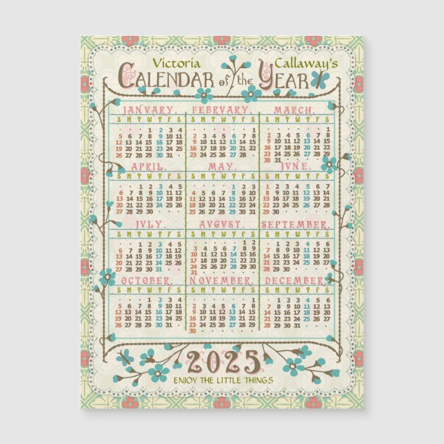 2025 Calendar Victorian Art nouveau Small Magnet (Framsida)