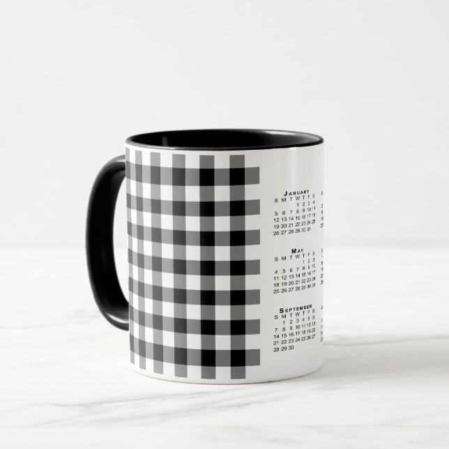 2025 Calendar White Gingham Play Template Mugg (Framsida vänster)