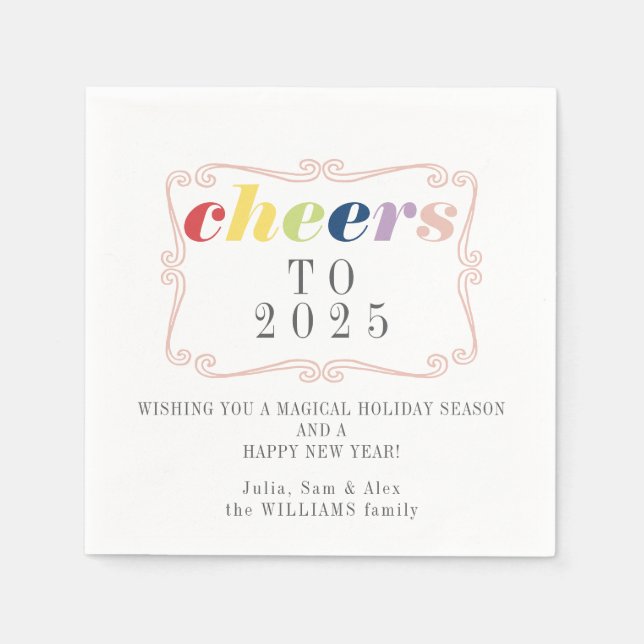 2025 Cheers Modern Retro Holiday Happy New Year Pappersservett (Framsidan)