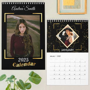 2025 Chic svart Guld Lägg till Solo Photos Modern Kalender