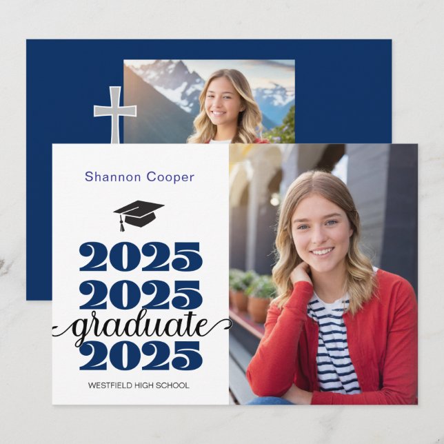 2025 Christian Blue Studenten Photo Notice Meddelande (Fram/baksida)