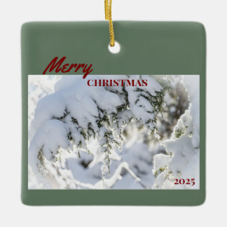 2025 Christmas Ornament:  Snow-covered Evergreen Julgransprydnad Keramik