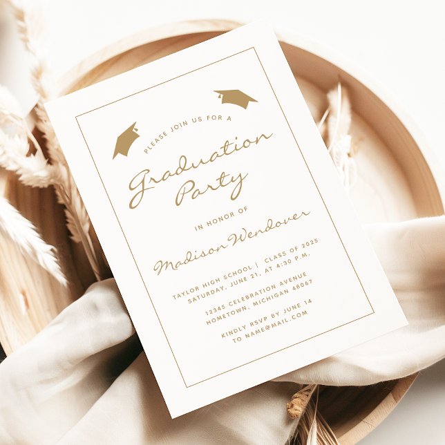 2025 Classic Guld White Gräns Studentfest Inbjudningar (Skapare uppladdad)