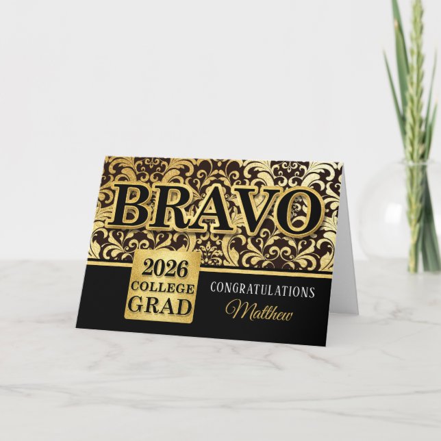 2025 College Graduation Faux Gold Foil med Namn Kort (Framsida)