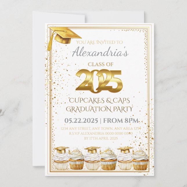 2025 Cupcakes & Caps-examensinbjudan Inbjudningar (Framsida)
