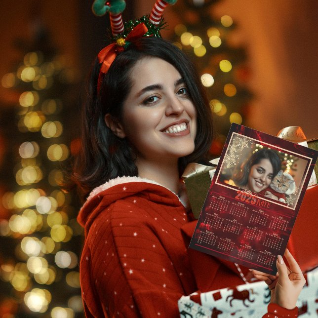 2025 Elegant Röd Fotokalender Julkort (2025 Elegant Red Photo Calendar Holiday Card)