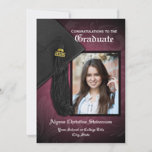 2025 Elegant Rosa Tassel Charm Photo Studenten Inbjudningar