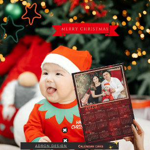 2025-Elegantens Red Family Photo Calendar Julkort