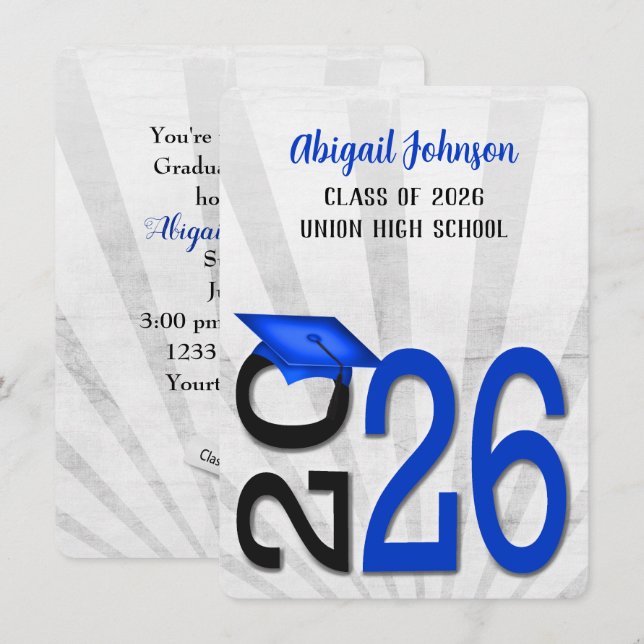 2025 Examen i blått och svarta skol färger Inbjudningar (Fram/baksida)