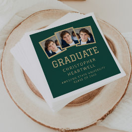 2025 Examensårs 3-Foto Grön Guld Pappersservett