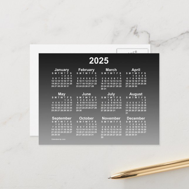 2025 Faded Black Mini Kalender av Janz Vykort (Fram/Back In Situ)