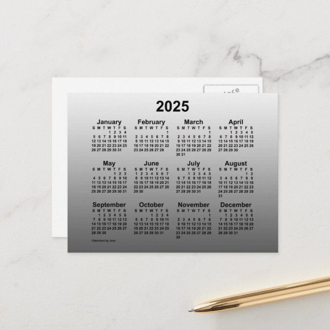 2025 Faded White Mini Kalender av Janz Postkort Vykort (Fram/Back In Situ)