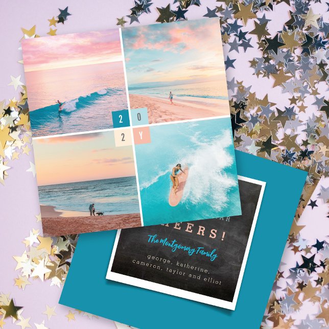 2025 Färg blockerar det moderna nya året 4 fotokol Julkort (Skapare uppladdad)