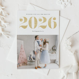 2025 Faux Guld Glitter Modern Gott nytt år Julkort