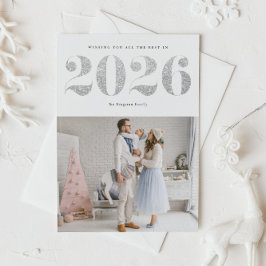 2025 Faux Silver Glitter Modern Gott nytt år Julkort
