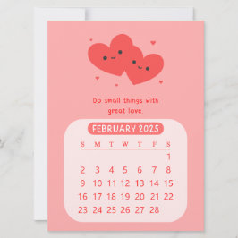2025 februari Månadsvis Motivational Heart Calenda Inbjudningar